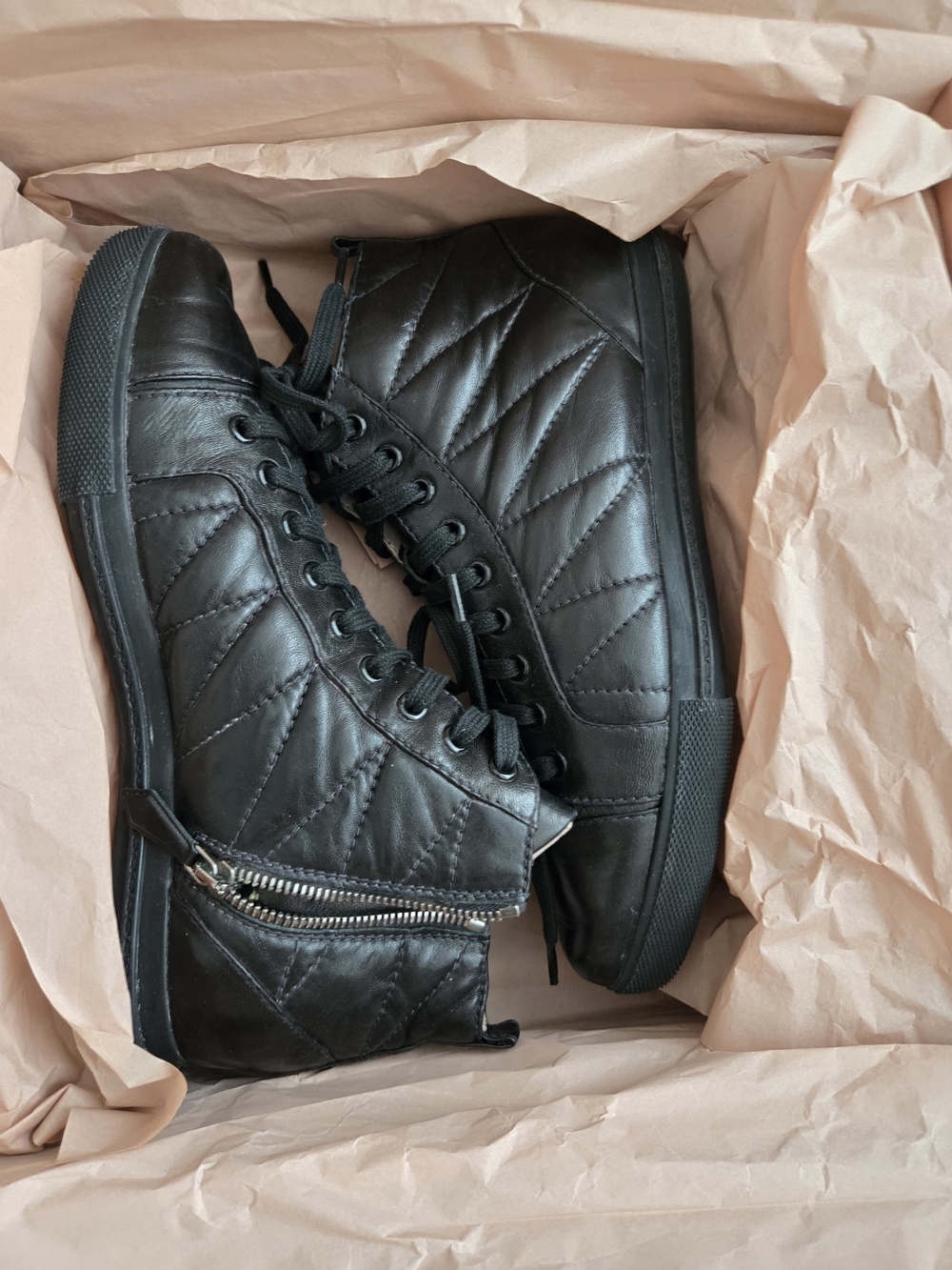 Miu Miu Black Quilted High-Top Sneakers with Side Zip